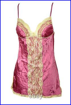 Vintage 90s Y2K Mini Dress Slip Camisole Silk Stretch Pink Lace Cami S Small