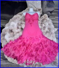 Vintage 90s Y2K Sue Wong Floral Mesh Beaded Silk Slip Dress Rose Pink Size 2
