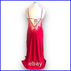Vintage 90s Y2K Victoria's Secret Red Satin Lace Maxi Slip Dress Lingerie Medium
