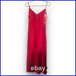 Vintage 90s Y2K Victoria's Secret Red Satin Lace Maxi Slip Dress Lingerie Medium