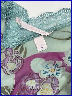 Vintage 90s Y2k 2000s Silk Victorias Secret Floral Slip Dress Open Back Lace M