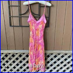Vintage 90s/Y2k Betsey Johnson Silk Leaf Print Slip-Style Dress Sz M