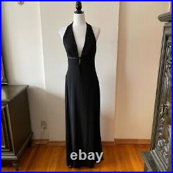 Vintage 90s black formal cocktail halter dress slip dress beads new NWT