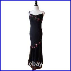 Vintage 90s prom slip dress floral embroidery beading chinoiserie