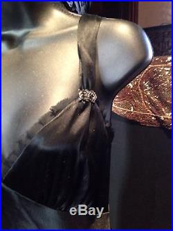 Vintage ABS Gothic Black Satin Flapper Slip Evening Dress