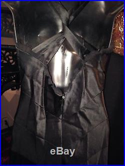 Vintage ABS Gothic Black Satin Flapper Slip Evening Dress