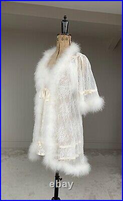Vintage Agent Provocateur Babydoll Slip Dress Ivory Lace Marabou Fluffy Gown