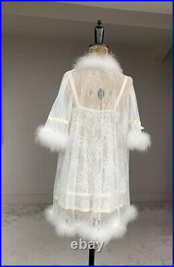 Vintage Agent Provocateur Babydoll Slip Dress Ivory Lace Marabou Fluffy Gown