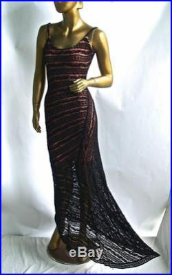 Vintage Alaia Nude Pink Slip, Black Lace Fishtail Bustier Gown Long Dress- S