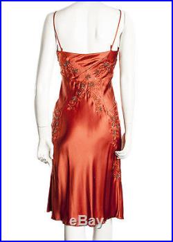 Vintage Alberta Ferretti Burnt Orange Embroidered Silk Slip Dress, 6