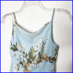 Vintage Ann Taylor 100% Silk 90s Y2K Floral Slip Dress Petite 0P Baby Blue