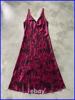 Vintage Anne Klein Magenta Floral Silk Y2K Slip Dress Sz L
