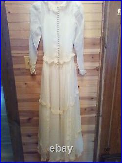 Vintage Antique Early 1900's Handmade Antique White Wedding Dress, Veil Full Slip