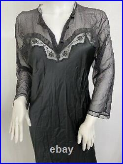 Vintage Antique Jean Harlow Nightgown Dress Bias Cut Silk Satin Chiffon Lace S/M