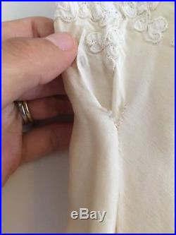 Vintage Antique Pure Silk Appliqué Lace Ivory Bridal Slip Dress 10 S Wedding