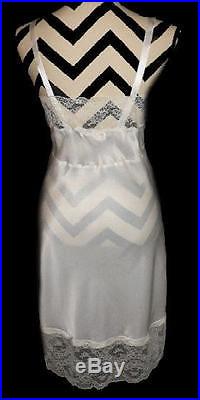 Vintage BARBIZON Satin de Lys Celeste White Lots of Lace Full Dress Slip 15 38