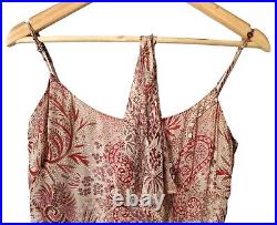 Vintage BCBGMAXAZRIA Beige Paisley Silk Ruffle Slip Maxi Dress Size UK 16 US 12
