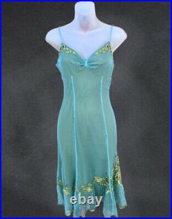 Vintage BETSEY JOHNSON Double Layer Blue Green Mesh Slip Dress Sz 2