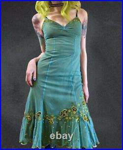 Vintage BETSEY JOHNSON Double Layer Blue Green Mesh Slip Dress Sz 2