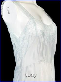 Vintage Baby Blue Rayon Satin Incredible Lace & Embroidered Gown 36