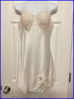 Vintage Bali Slip Dress Ivory Lace Lingerie Silk & Nylon Scalloped Women's Sz 34