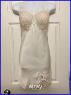 Vintage Bali Slip Dress Ivory Lace Lingerie Silk & Nylon Scalloped Women's Sz 34