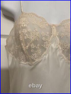 Vintage Bali Slip Dress Ivory Lace Lingerie Silk & Nylon Scalloped Women's Sz 34