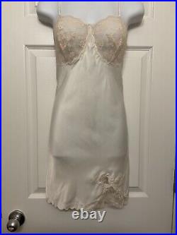 Vintage Bali Slip Dress Ivory Lace Lingerie Silk & Nylon Scalloped Women's Sz 34