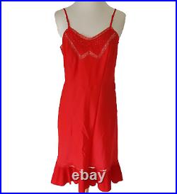 Vintage Barbizon Traffeda Taffeta Full Slip Size 16 S/M Red Pleated Hem Chemise