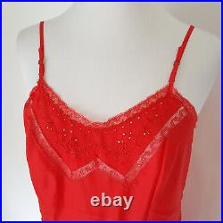 Vintage Barbizon Traffeda Taffeta Full Slip Size 16 S/M Red Pleated Hem Chemise