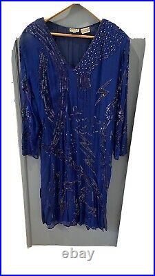 Vintage Beaded Silk V neck dress size Large