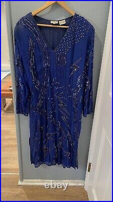 Vintage Beaded Silk V neck dress size Large