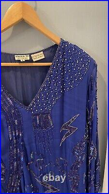 Vintage Beaded Silk V neck dress size Large