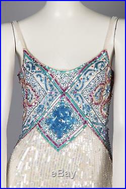 Vintage Beaded White Slip Dress Formal Gown W Colors