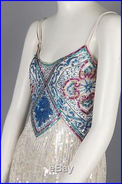 Vintage Beaded White Slip Dress Formal Gown W Colors