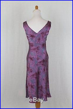 Vintage Betsey Johnson 1990's Embellished Violet 100% Silk Bias cut Slip Dress S