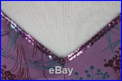 Vintage Betsey Johnson 1990's Embellished Violet 100% Silk Bias cut Slip Dress S