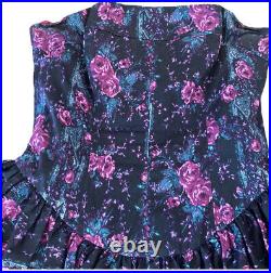 Vintage Betsey Johnson 6 Roses Print Floral Dress Size 80s Ruffle 90s Retro