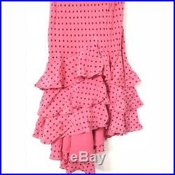 Vintage Betsey Johnson 8 Silk Polka Dot Frill Midi Slip Dress Rockabilly Pinup