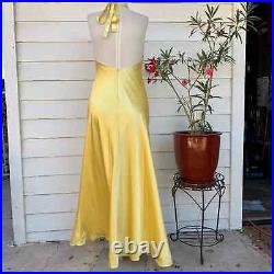 Vintage Betsey Johnson 90 2000 y2K silk halter maxi dress backless gown Gold