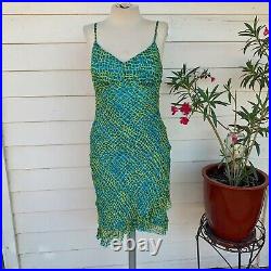 Vintage Betsey Johnson 90 2000 y2k 100% Silk Animal Print Midi Slip Dress Bias S