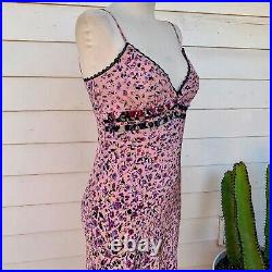 Vintage Betsey Johnson 90 2000 y2k 100% Silk Floral Midi Slip Dress Lace Ruffle