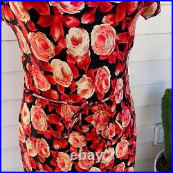 Vintage Betsey Johnson 90 2000 y2k 100% Silk Floral Rose Midi Slip Dress Belt 10