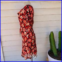Vintage Betsey Johnson 90 2000 y2k 100% Silk Floral Rose Midi Slip Dress Belt 10
