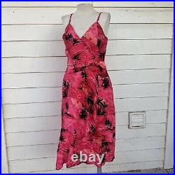 Vintage Betsey Johnson 90 2000 y2k 100 Silk Hawaiian Wrap Midi Slip Dress Pink M