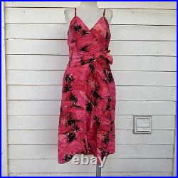 Vintage Betsey Johnson 90 2000 y2k 100 Silk Hawaiian Wrap Midi Slip Dress Pink M