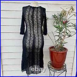 Vintage Betsey Johnson 90 2000 y2k Crochet Lace Floral Midi Slip Dress Wrap Bead
