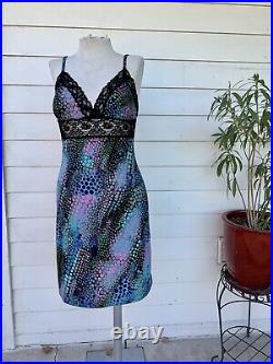 Vintage Betsey Johnson 90 2000 y2k Dot Midi Silk Slip Dress Pattern Lace Goth S