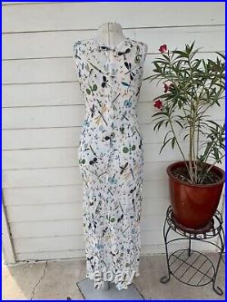 Vintage Betsey Johnson 90 2000 y2k Dragonfly Butterfly Bug Sheer Silk Maxi Dress