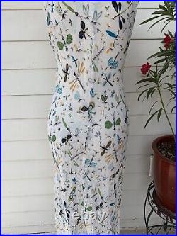 Vintage Betsey Johnson 90 2000 y2k Dragonfly Butterfly Bug Sheer Silk Maxi Dress